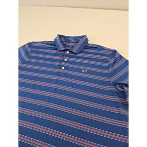 Vineyard Vines Polo Shirt Mens Extra Large Blue Red Striped Performance Stretch